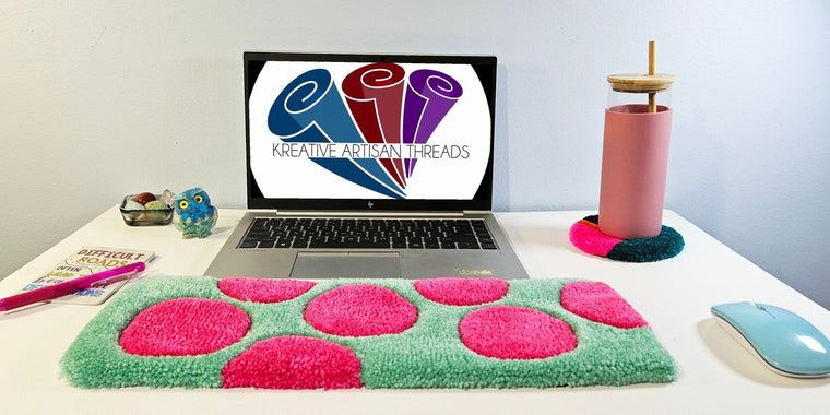 Sully hand-tufted character-inspired fiber desk art in mint and pink