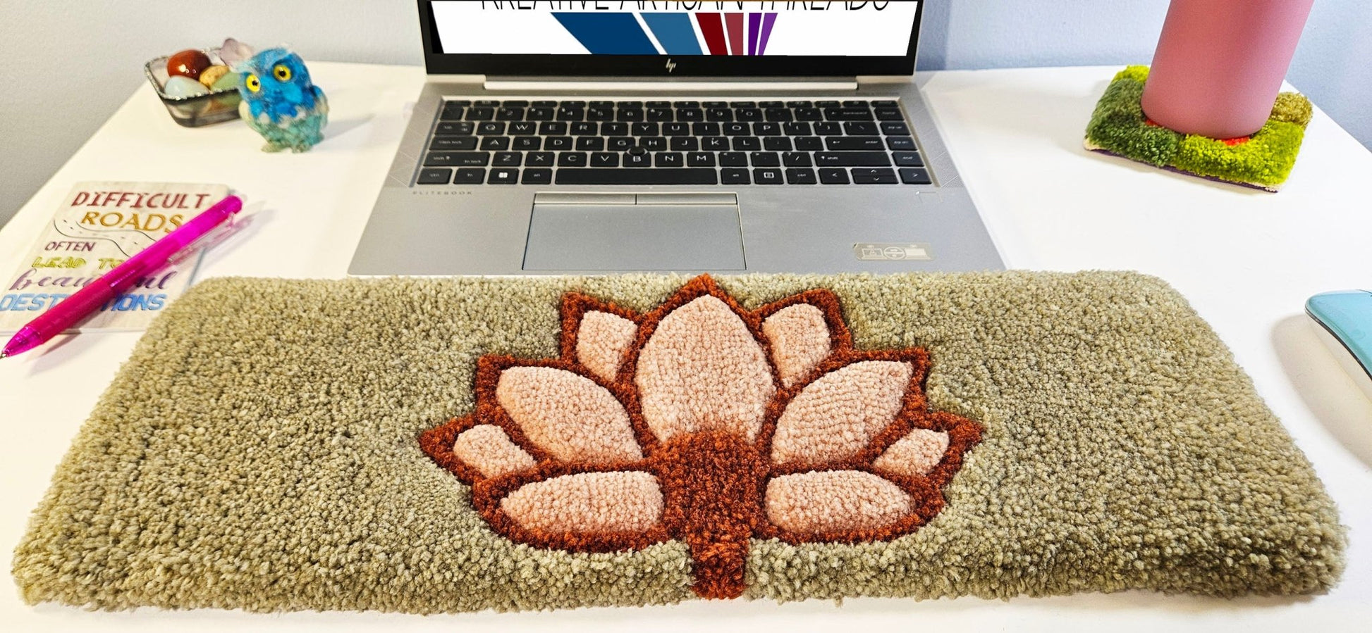 Handmade Plush Tufted Keyboard Rug - The Lotus Fan - Kreative Artisan Threads