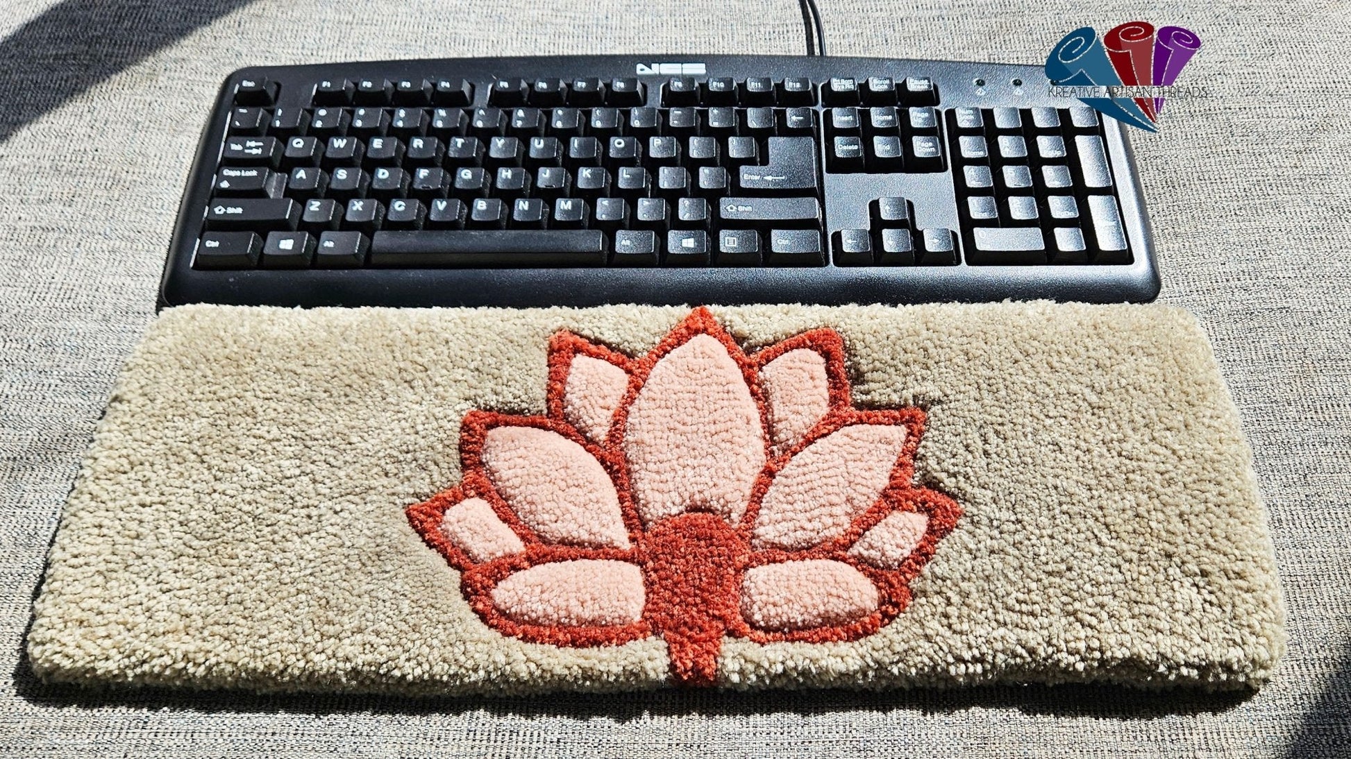 Handmade Plush Tufted Keyboard Rug - The Lotus Fan - Kreative Artisan Threads