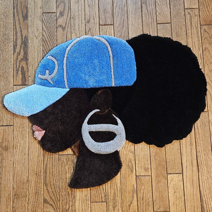 Handmade Tufted Fiber Art Rug HEY Gurl _ Baseball Queen - Kreative Artisan Threads