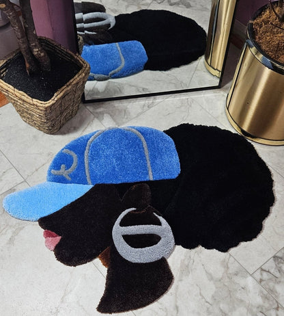 Handmade Tufted Fiber Art Rug HEY Gurl _ Baseball Queen - Kreative Artisan Threads
