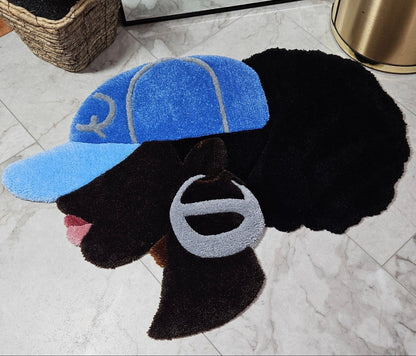 Handmade Tufted Fiber Art Rug HEY Gurl _ Baseball Queen - Kreative Artisan Threads