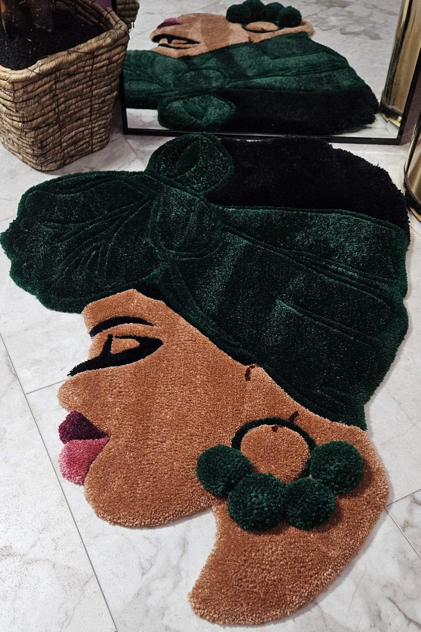 Handmade Tufted Fiber Art Rug HEY GURL _ Green Puff - Kreative Artisan Threads