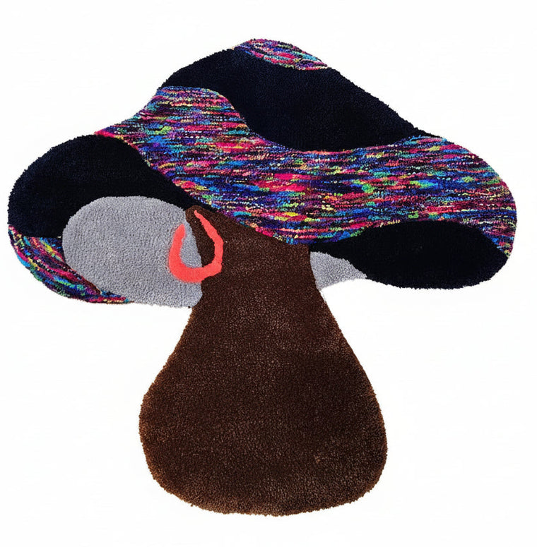 Deep Blue Rainbow hand-tufted functional fiber art in a whimsical deep blue mushroom form