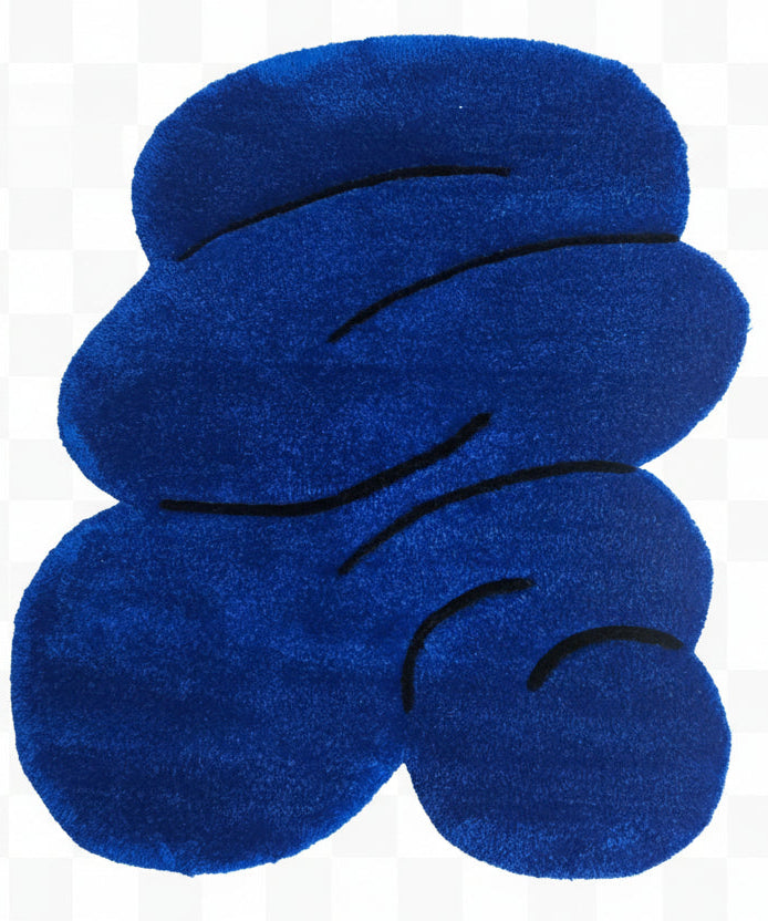 Swirling Blue hand-tufted functional fiber art, part of the Blue Swirl Pair set