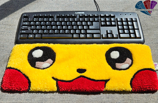 Handmade Plush Tufted Keyboard Rug "Anime Eyes" - Pikachu