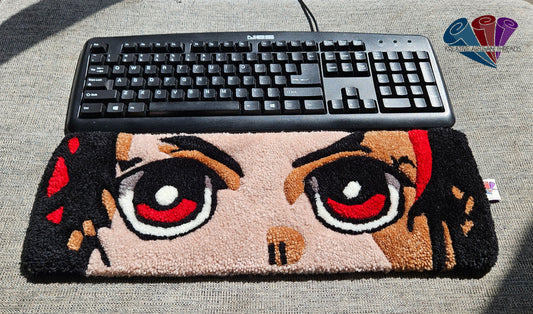 Handmade Plush Tufted Keyboard Rug "Anime Eyes" - Tanjirou