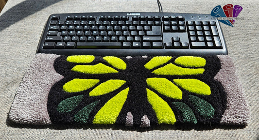 Handmade Plush Tufted Keyboard Rug -Green Butterfly