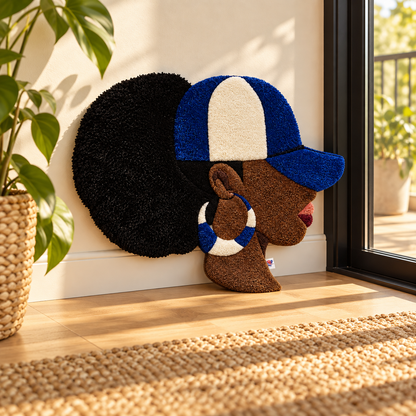 Blue & White Queen – Afrocentric Fiber Art