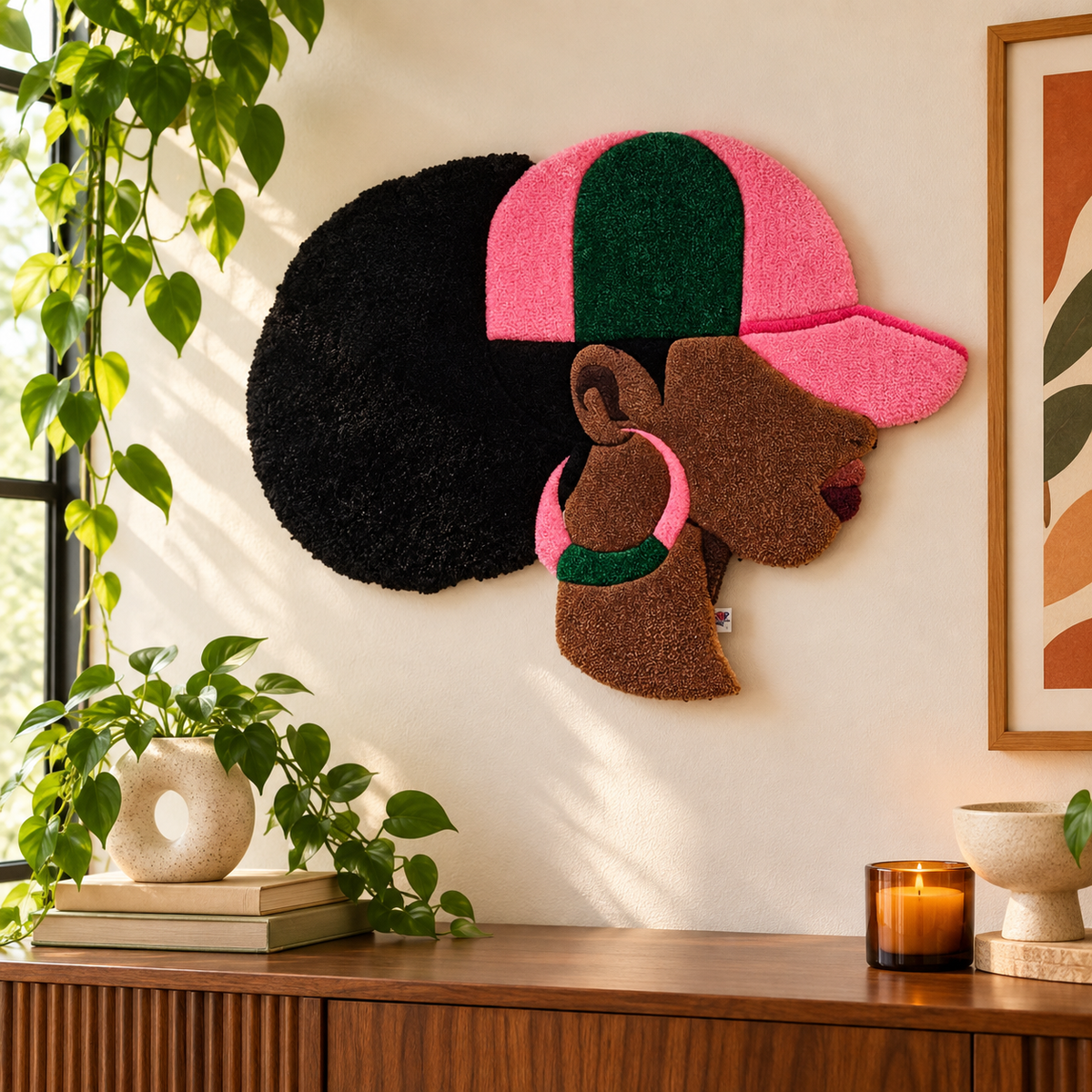 Pink & Green Queen – Afrocentric Fiber Art