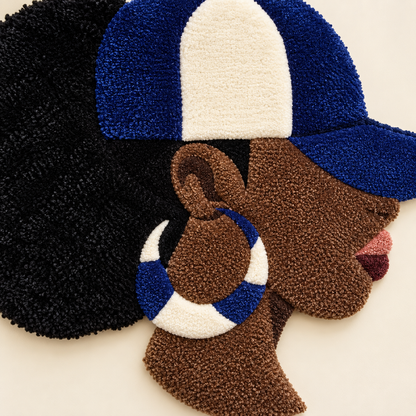 Blue & White Queen – Afrocentric Fiber Art