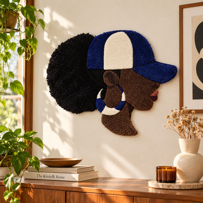 Blue & White Queen – Afrocentric Fiber Art