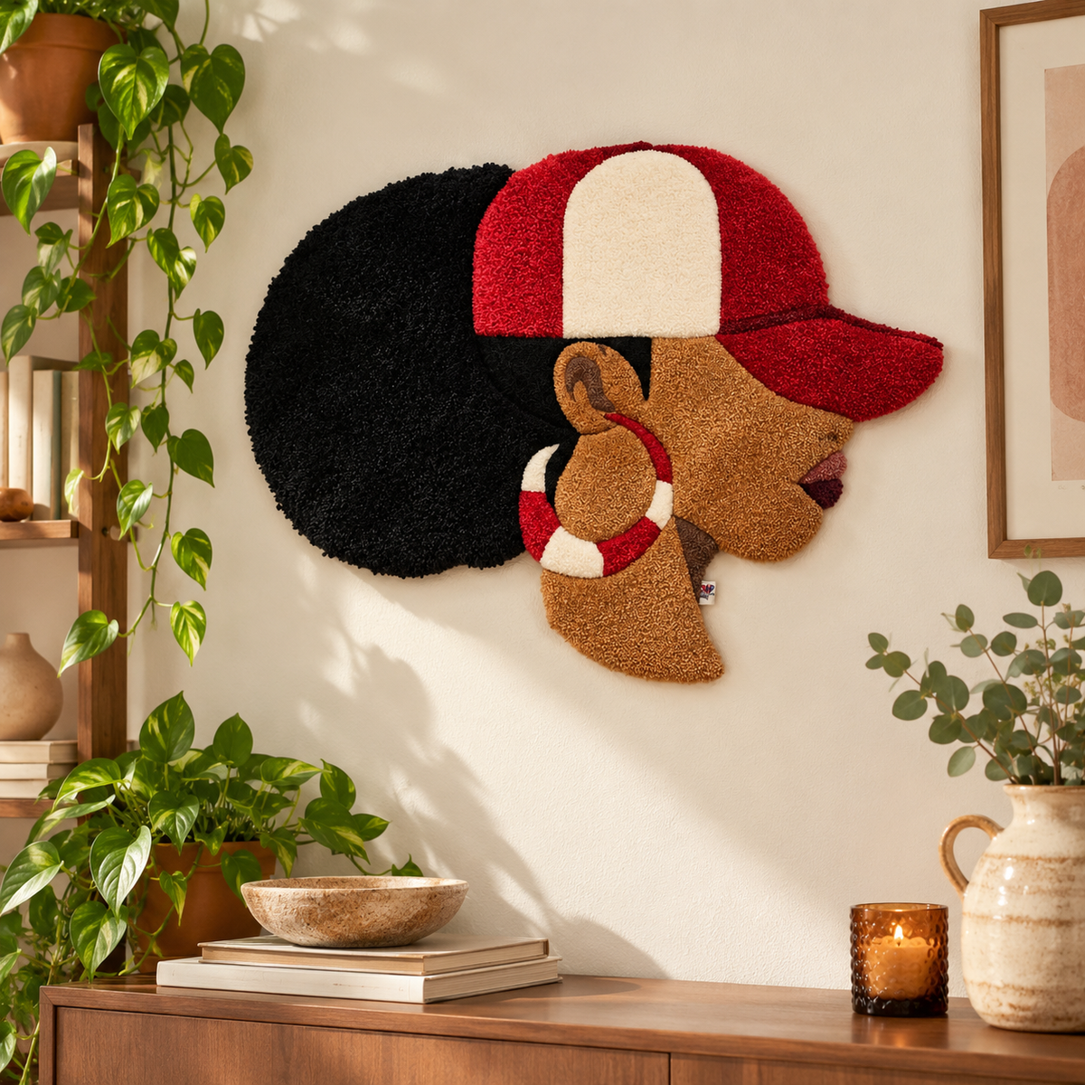 Red & White Queen – Afrocentric Fiber Art