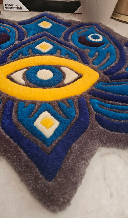 Lotus Vision Hand - Tufted Fiber Art Painting - Kreative Artisan Threads