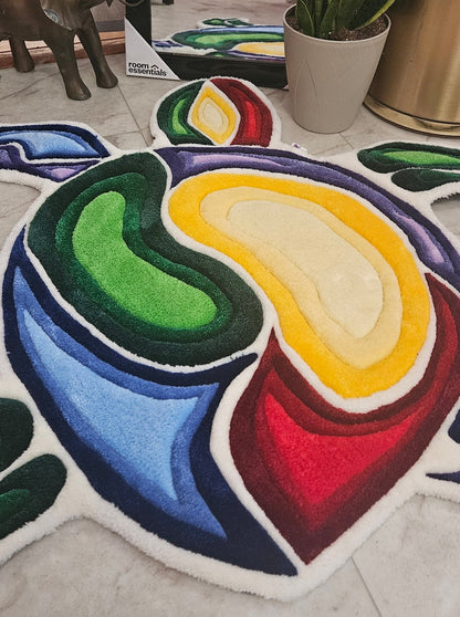 Sacred Turtle Flow Hand - Tufted Fiber Art Painting - Kreative Artisan Threads