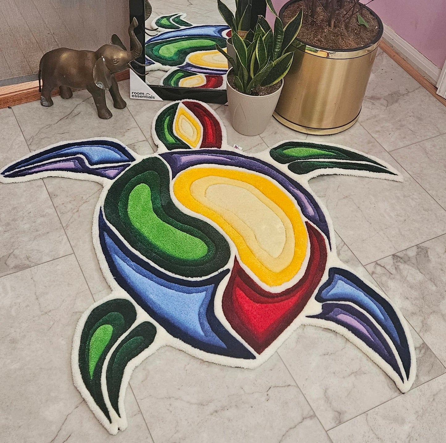 Sacred Turtle Flow Hand - Tufted Fiber Art Painting - Kreative Artisan Threads