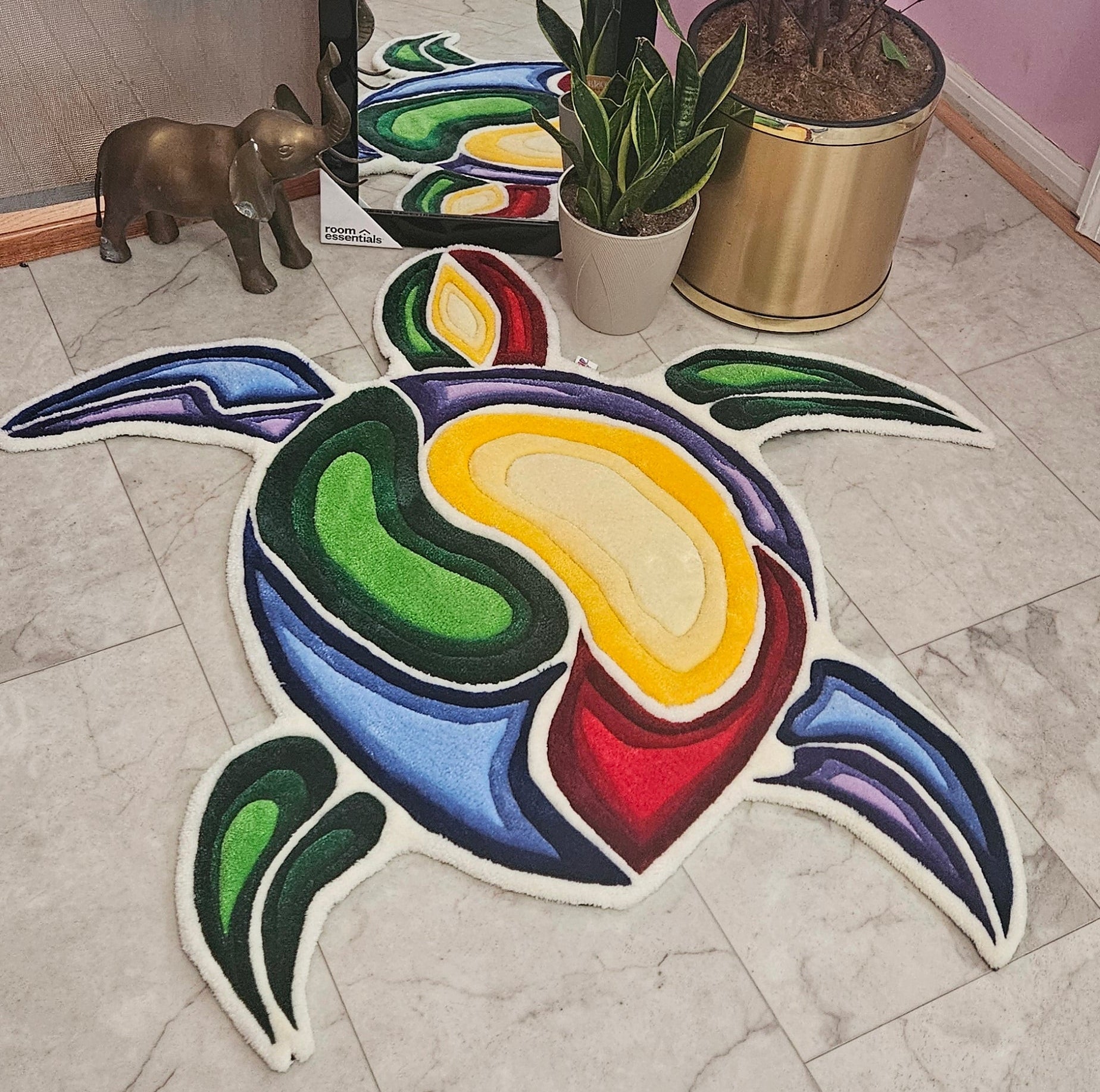 Sacred Turtle Flow Hand - Tufted Fiber Art Painting - Kreative Artisan Threads