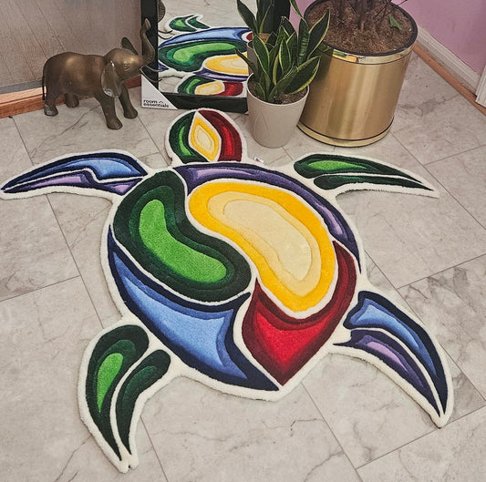 Sacred Turtle Flow Hand - Tufted Fiber Art Painting - Kreative Artisan Threads